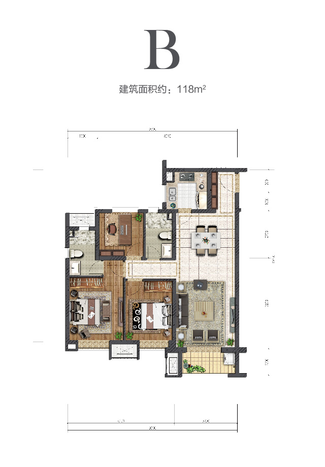 利来国际中环云著118㎡户型图