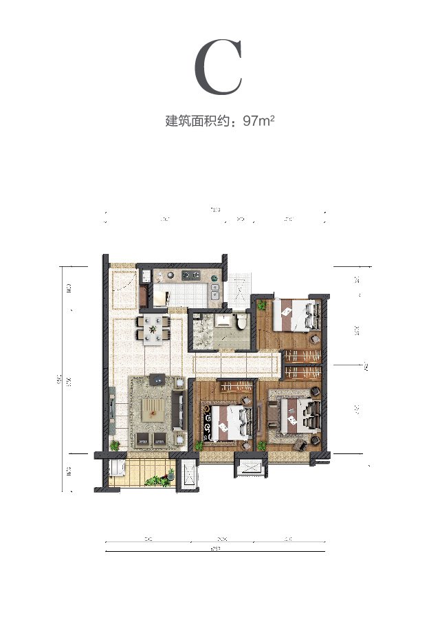 利来国际中环云著97㎡户型图